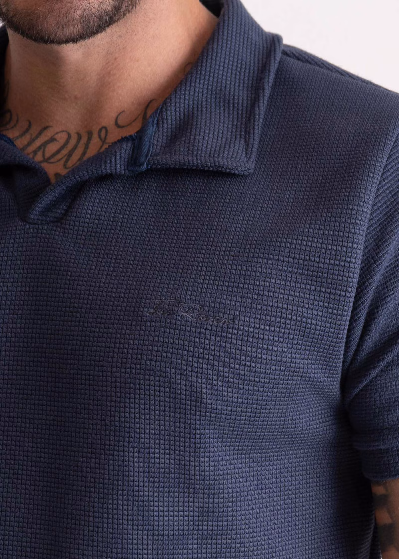 Camisa Masculina Gola Polo Bordada signature texture Marinho - Image 3