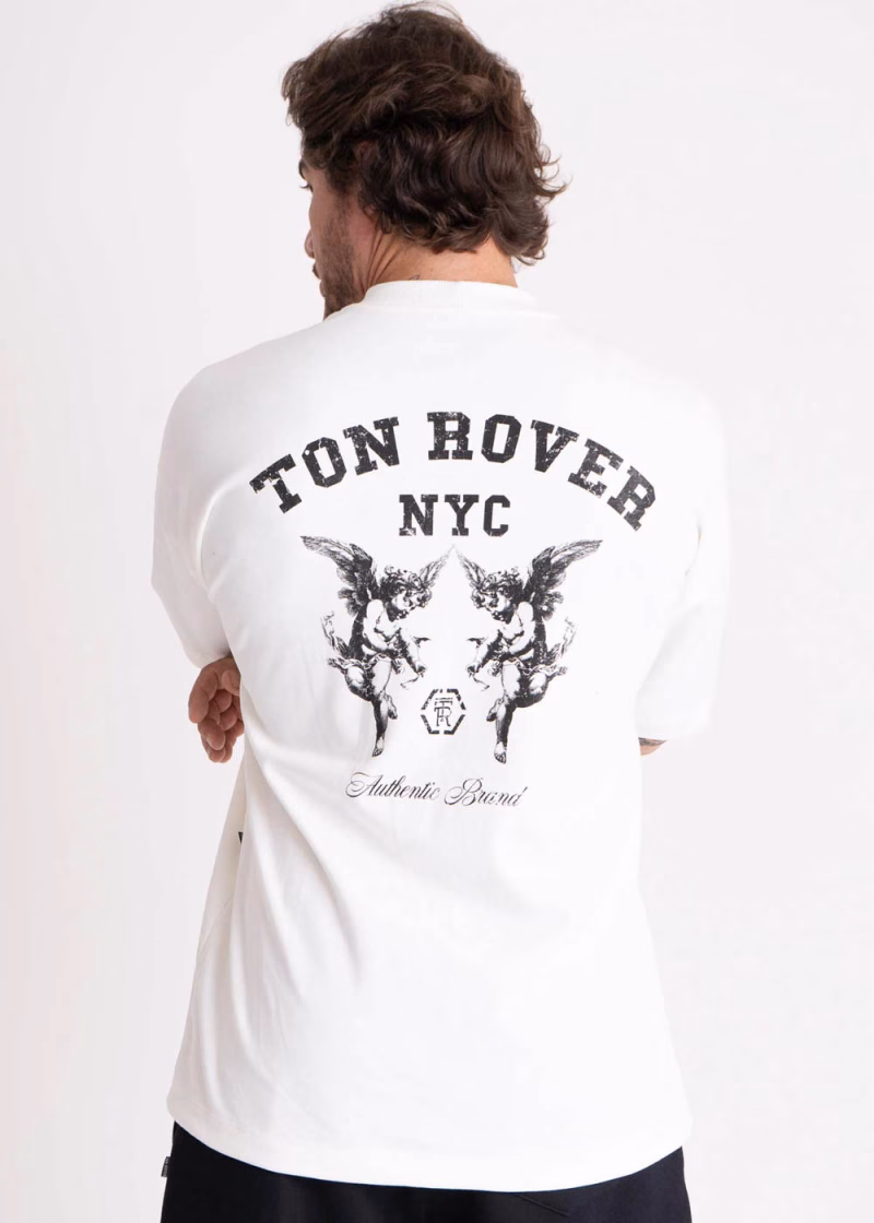 Camiseta Masculina Oversized Estampada NYC Angels Off White