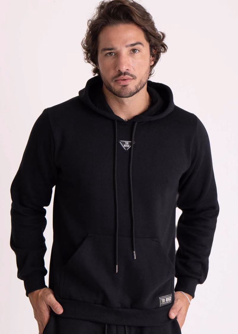 Blusa Masculina Moletom Capuz Triangle Silver Preto